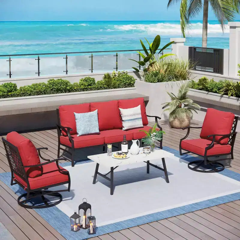 Captiva Designs 4-teiliges Gesprächsset für Terrasse und Außenbereich mit drehbaren Stühlen mit Gitterlehne für Garten, Poolbereich und Hinterhof