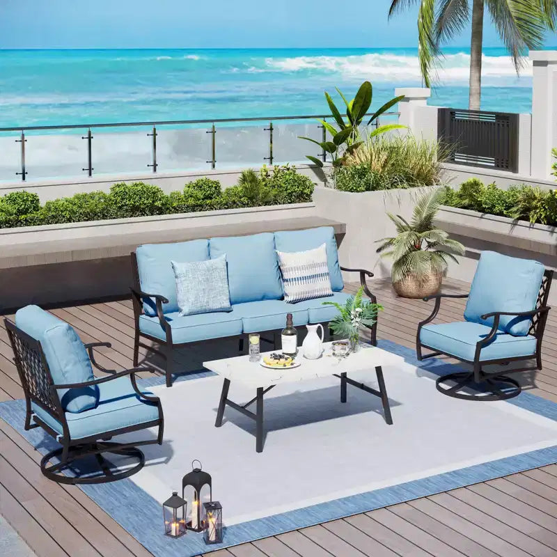 Captiva Designs 4-teiliges Gesprächsset für Terrasse und Außenbereich mit drehbaren Stühlen mit Gitterlehne für Garten, Poolbereich und Hinterhof