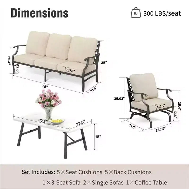 Captiva Designs, ensemble de conversation d’extérieur pour patio, 4 pièces, avec fauteuils à bascule à dossier quadrillé pour jardin, abords de piscine et arrière-cour