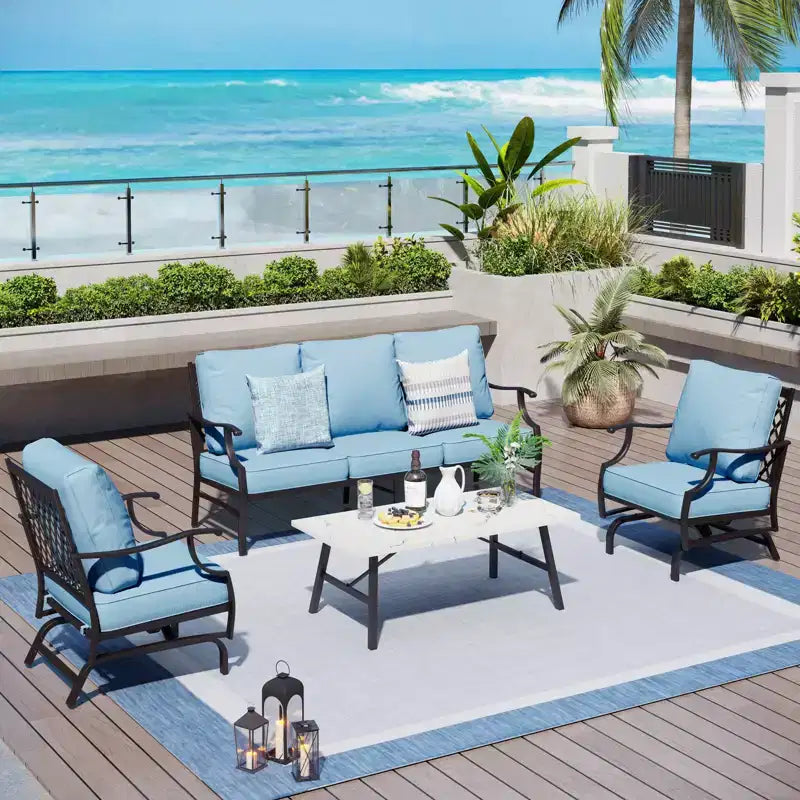 Captiva Designs 4pc Patio Outdoor Conversation Set with Rocking Grid-back Chairs for Garden, Poolside, Backyard