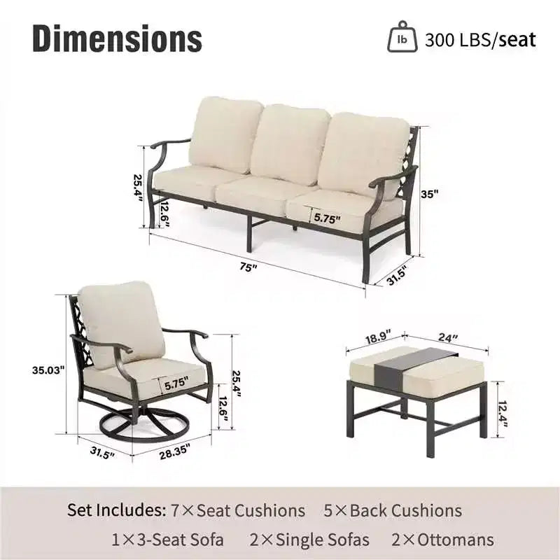 Conjunto de conversación para exteriores de patio de metal de 5 piezas Captiva Designs con sillas giratorias con respaldo de rejilla y otomanas