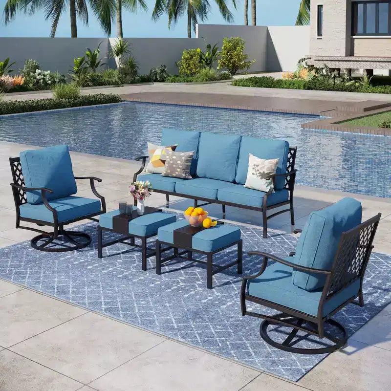 Captiva Designs 5-teiliges Outdoor-Sitzset aus Metall für die Terrasse mit drehbaren Stühlen mit Gitterlehne und Hockern