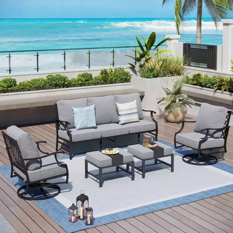 Captiva Designs 5-teiliges Outdoor-Sitzset aus Metall für die Terrasse mit drehbaren Stühlen mit Gitterlehne und Hockern