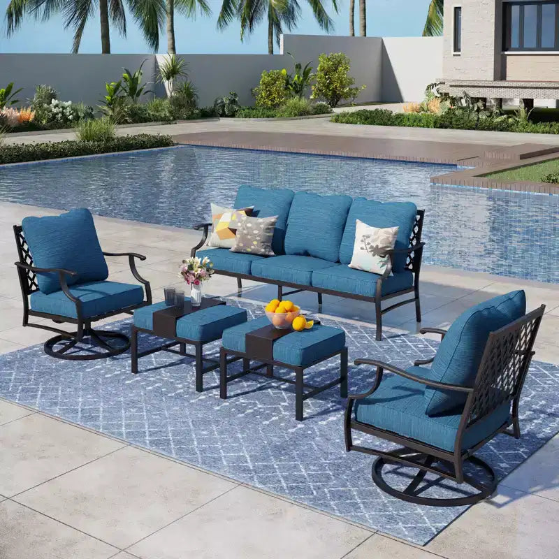 Captiva Designs 5-teiliges Outdoor-Sitzset aus Metall für die Terrasse mit drehbaren Stühlen mit Gitterlehne und Hockern
