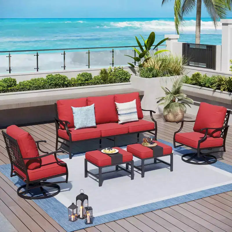 Captiva Designs 5-teiliges Outdoor-Sitzset aus Metall für die Terrasse mit drehbaren Stühlen mit Gitterlehne und Hockern