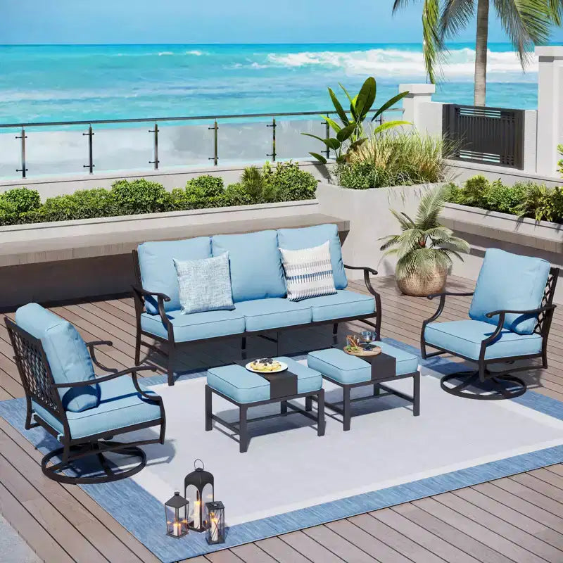 Captiva Designs 5-teiliges Outdoor-Sitzset aus Metall für die Terrasse mit drehbaren Stühlen mit Gitterlehne und Hockern
