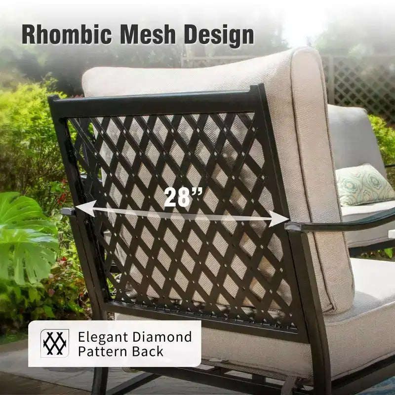 Ensemble de conversation d’extérieur pour terrasse en métal Captiva Designs 6 pièces avec fauteuils à bascule à dossier quadrillé, poufs et table basse