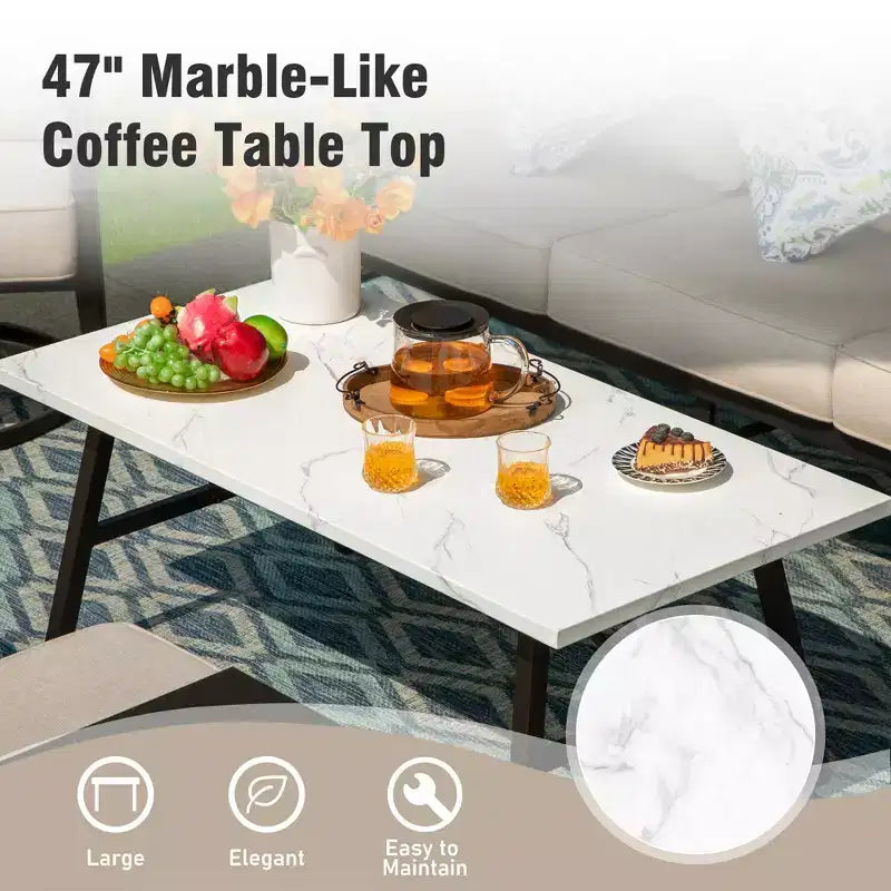 Ensemble de conversation d’extérieur pour terrasse en métal Captiva Designs 6 pièces avec fauteuils à bascule à dossier quadrillé, poufs et table basse
