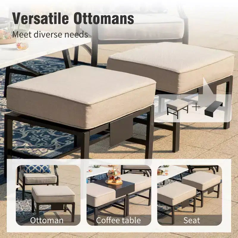 Ensemble de conversation d’extérieur pour terrasse en métal Captiva Designs 6 pièces avec fauteuils à bascule à dossier quadrillé, poufs et table basse