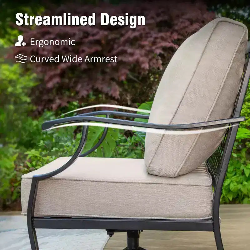 Ensemble de conversation d’extérieur en métal Captiva Designs 7 pièces, avec chaises à dossier quadrillé à bascule et poufs pour jardin, bord de piscine et cour