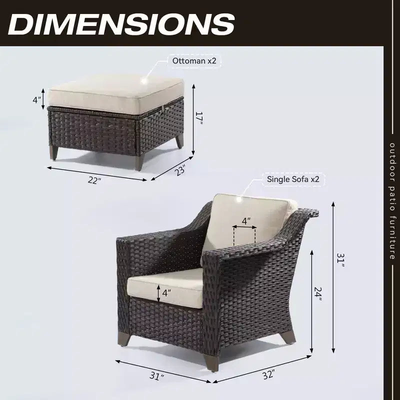Silla de patio UPTIOT con cojines y otomanas