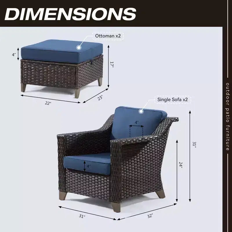 Silla de patio UPTIOT con cojines y otomanas