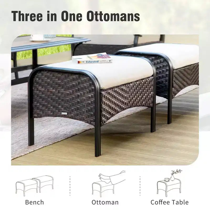 Conjunto extragrande de conversación para exteriores de patio de 6 piezas Captiva Designs, de metal y ratán, con sillas mecedoras y otomanas
