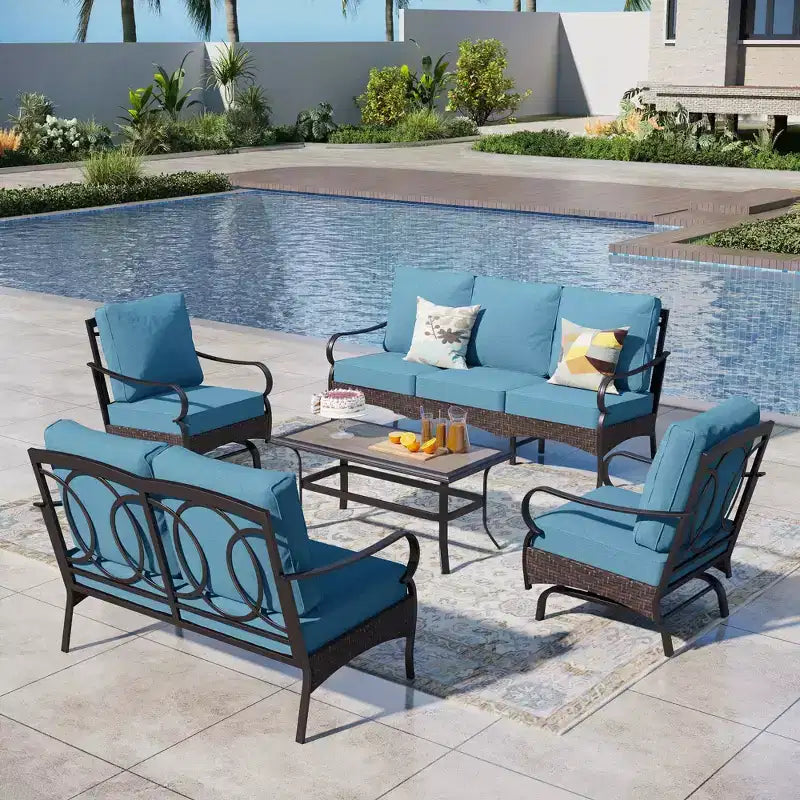 Captiva Designs 5-teiliges extra großes Lounge-Set für die Terrasse aus Metall und Rattan mit Schaukelstühlen und Zweisitzer-Sofa