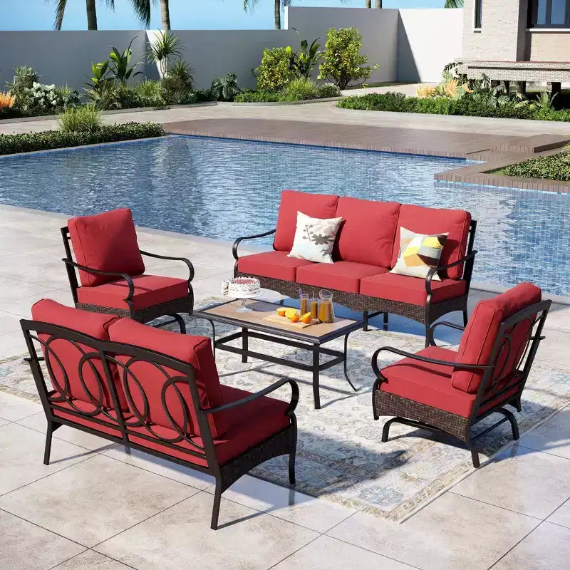 Captiva Designs 5-teiliges extra großes Lounge-Set für die Terrasse aus Metall und Rattan mit Schaukelstühlen und Zweisitzer-Sofa