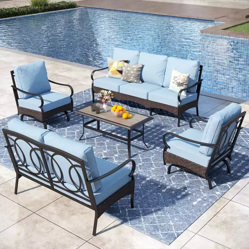 Captiva Designs 5-teiliges extra großes Lounge-Set für die Terrasse aus Metall und Rattan mit Schaukelstühlen und Zweisitzer-Sofa