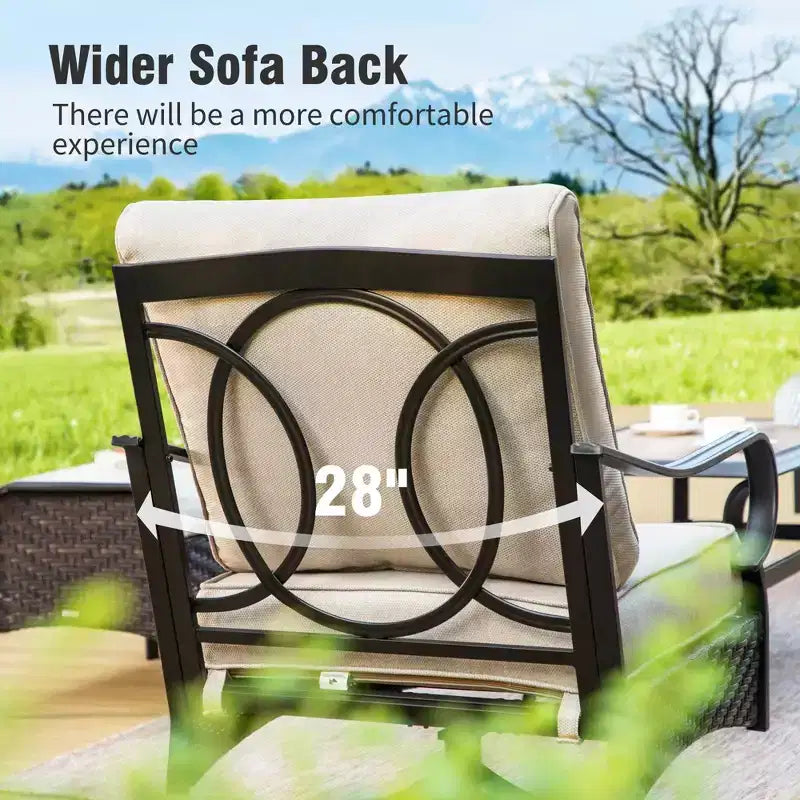 Conjunto extragrande de 6 piezas para patio exterior Captiva Designs de metal y ratán con brasero, sofás mecedores y otomanas