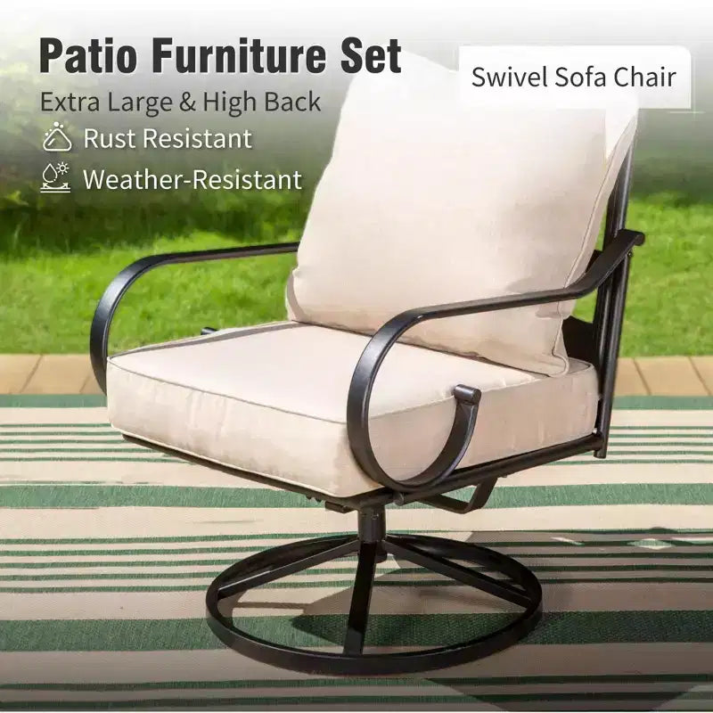 Captiva Designs conjunto de conversación de 6 piezas extragrandes de metal para patio exterior, con sillas giratorias con respaldo estampado