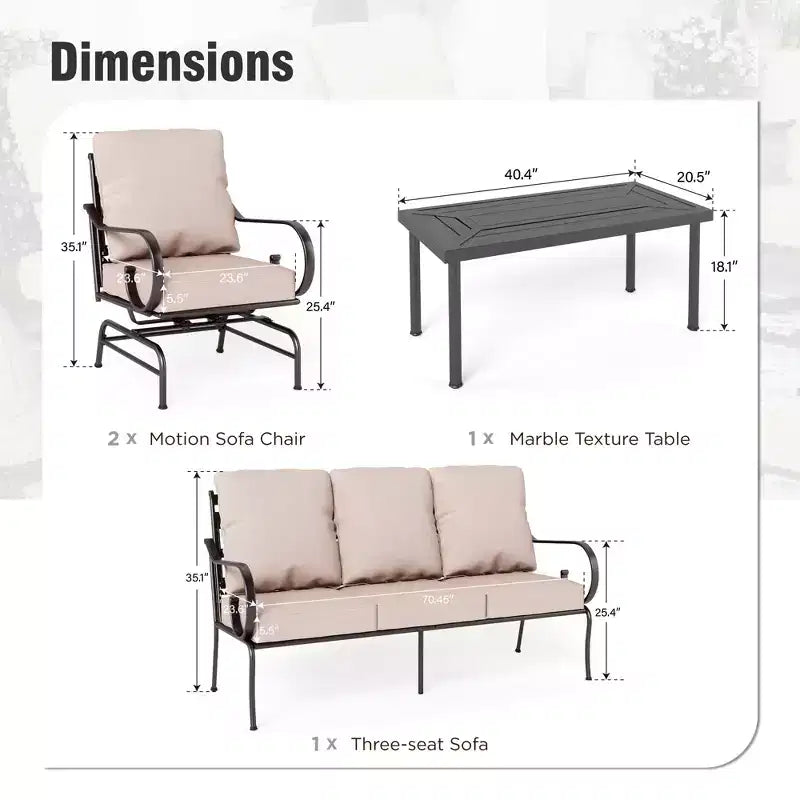 Ensemble de conversation d’extérieur en métal Captiva Designs 4 pièces extra-large, avec chaises à dossier à motifs à bascule et table basse
