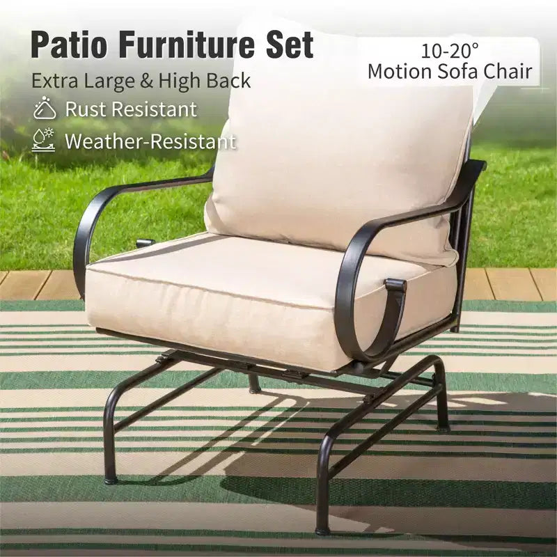 Ensemble de conversation d’extérieur en métal Captiva Designs 4 pièces extra-large, avec chaises à dossier à motifs à bascule et table basse