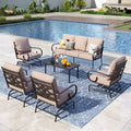 Captiva Designs 6pc Extra Large Metal Outdoor Patio Conversation Set with Rocking Pattern-back Chairs