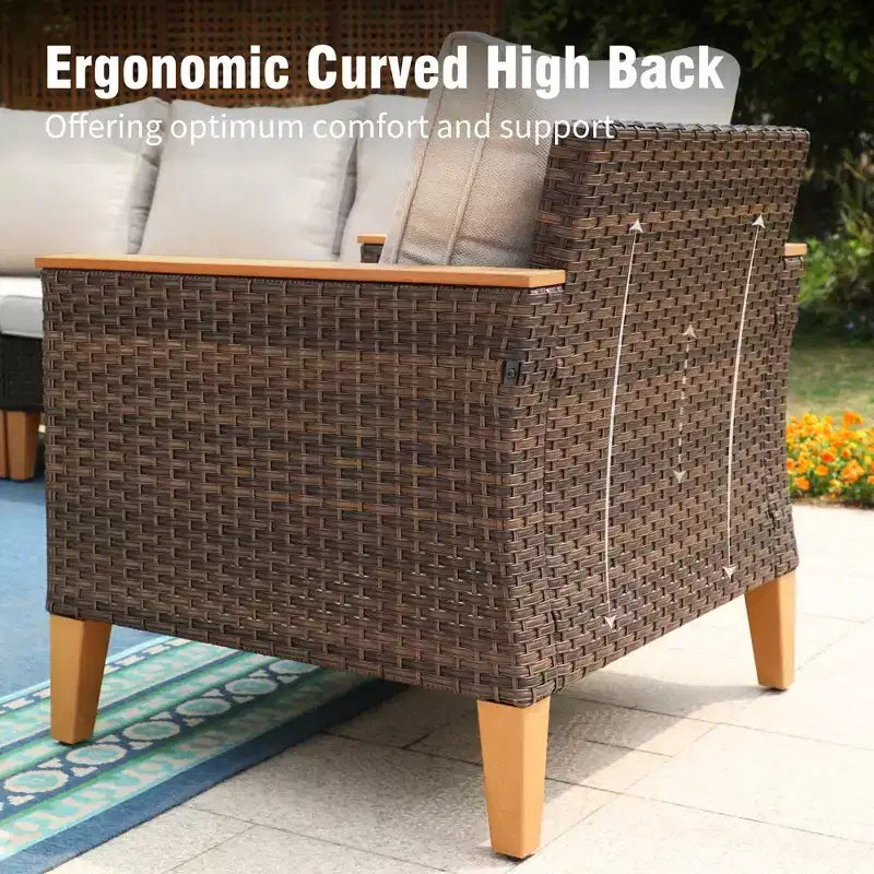 Captiva Designs conjunto seccional de conversación de 12 piezas de mimbre y ratán para patio exterior, con otomana acolchada