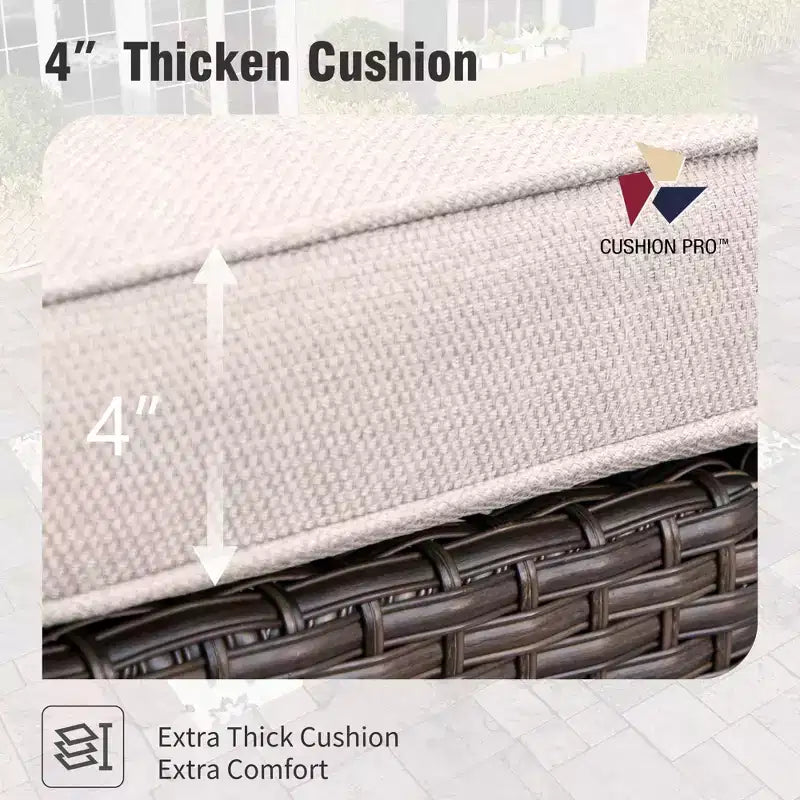 Conjunto seccional de conversación de 10 piezas de ratán de mimbre para patio exterior Captiva Designs con mesa con brasero y otomana acolchada