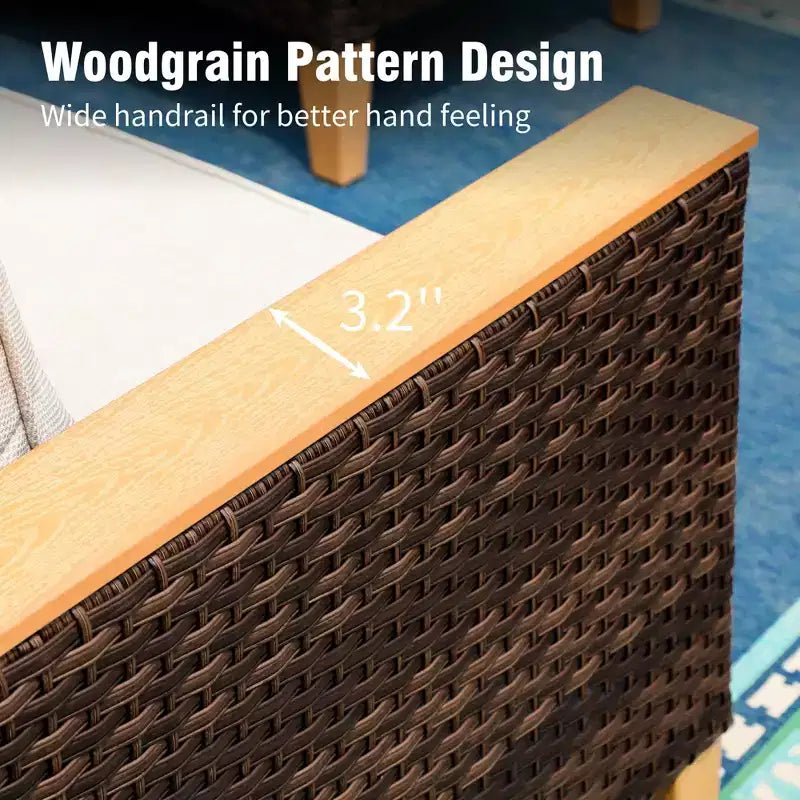 Conjunto seccional de conversación de 10 piezas de ratán de mimbre para patio exterior Captiva Designs con mesa con brasero y otomana acolchada