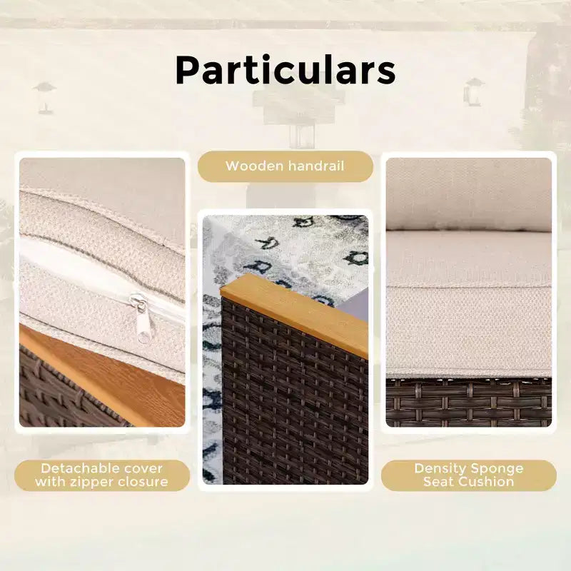 Conjunto de sofá seccional curvo de medio círculo de 7 piezas Captiva Designs para patio exterior, de mimbre de ratán, con otomana acolchada