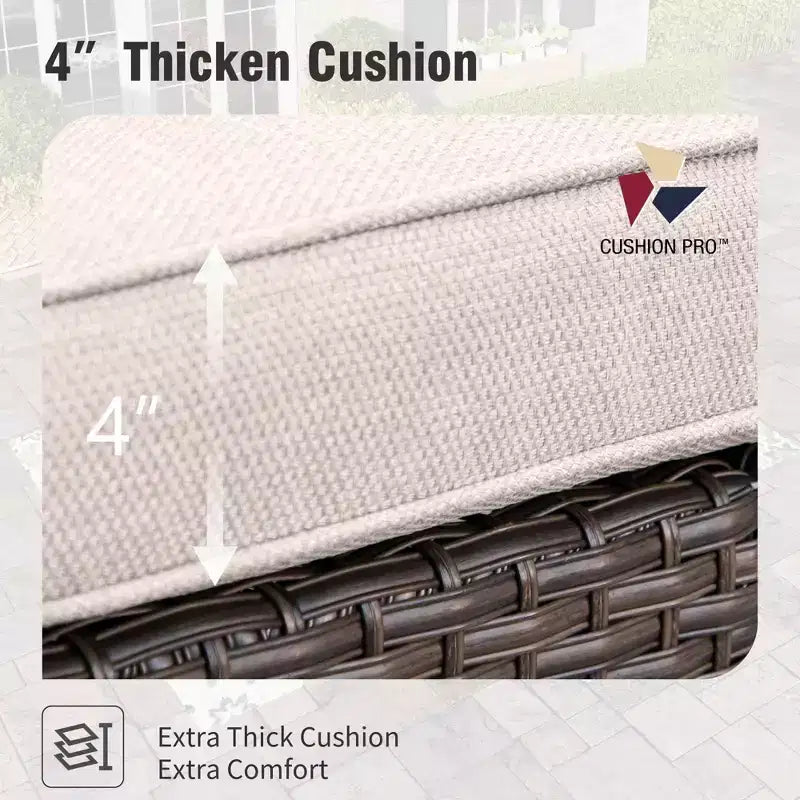 Conjunto para patio exterior de 7 piezas Captiva Designs, de mimbre de ratán acolchado, con brasero, otomanas y sofá de dos plazas