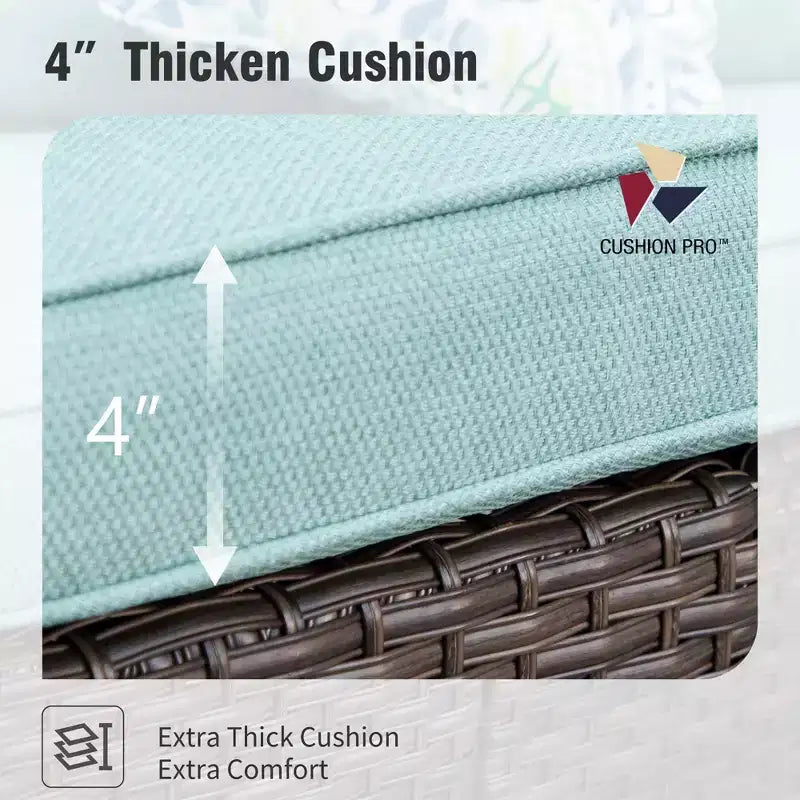Conjunto para patio exterior de 7 piezas Captiva Designs, de mimbre de ratán acolchado, con brasero, otomanas y sofá de dos plazas