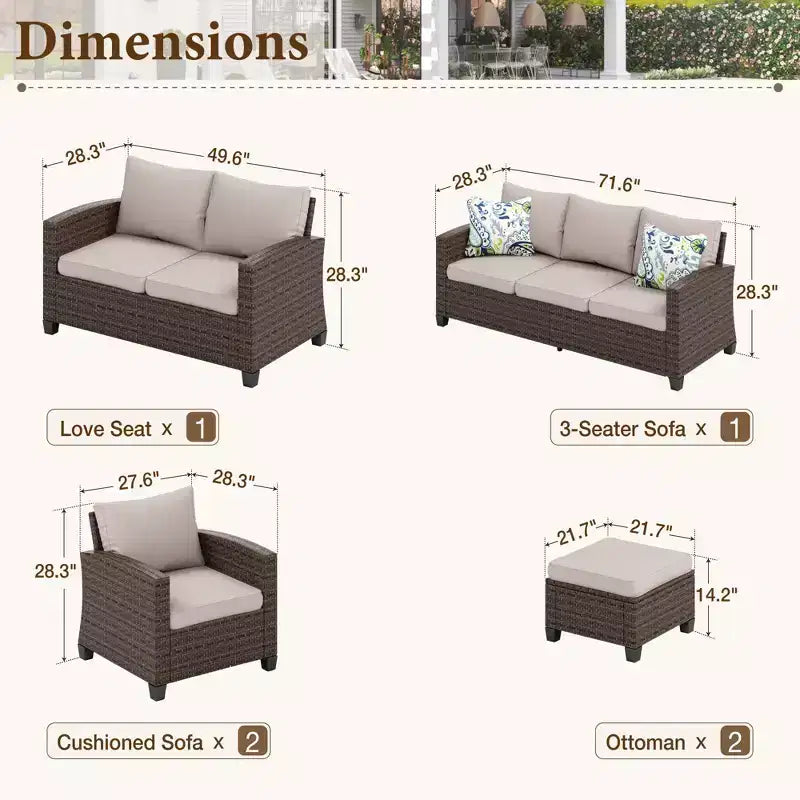Conjunto de conversación para patio exterior de 6 piezas Captiva Designs, de mimbre, con sofá de dos plazas acolchado para jardín, junto a la piscina o patio trasero