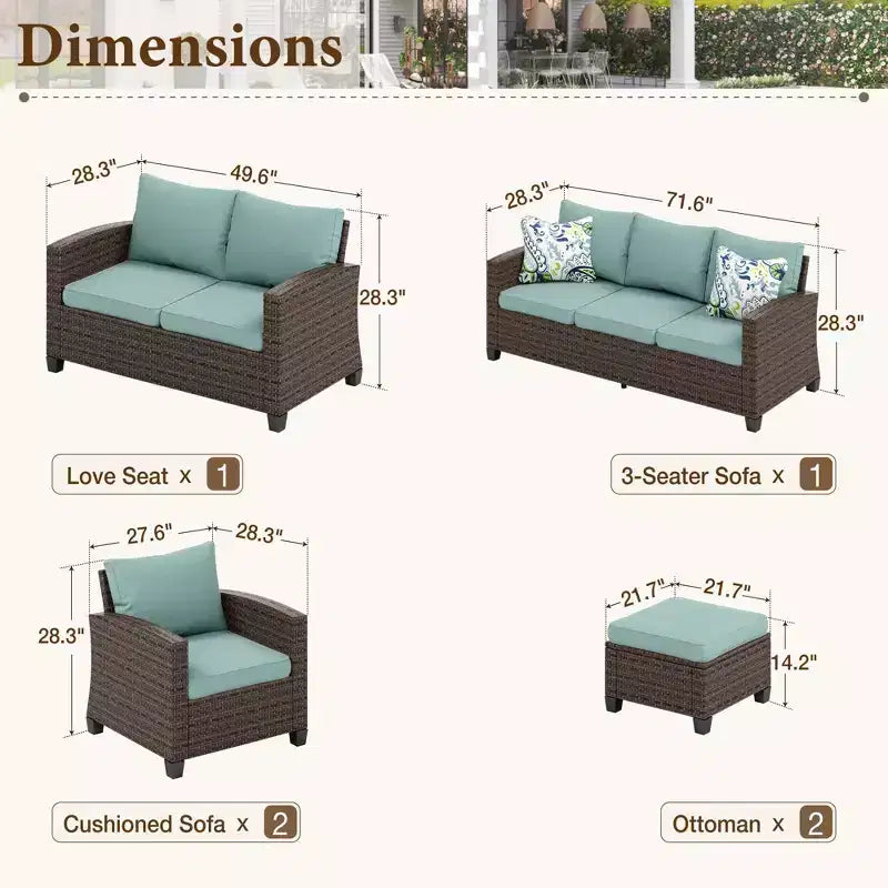 Conjunto de conversación para patio exterior de 6 piezas Captiva Designs, de mimbre, con sofá de dos plazas acolchado para jardín, junto a la piscina o patio trasero