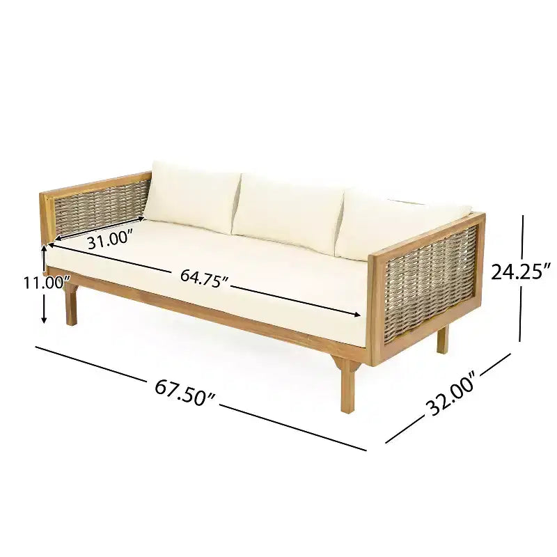 Diván de 3 plazas Pascal de Christopher Knight Home, de madera de acacia rústica tapizada, con mesa de centro