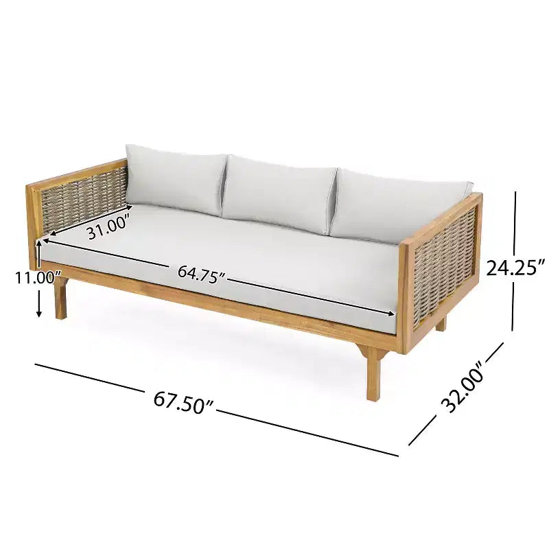 Diván de 3 plazas Pascal de Christopher Knight Home, de madera de acacia rústica tapizada, con mesa de centro
