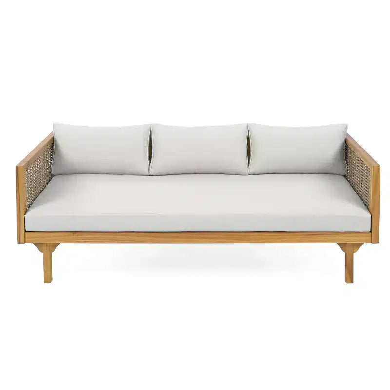 Diván de 3 plazas Pascal de Christopher Knight Home, de madera de acacia rústica tapizada, con mesa de centro