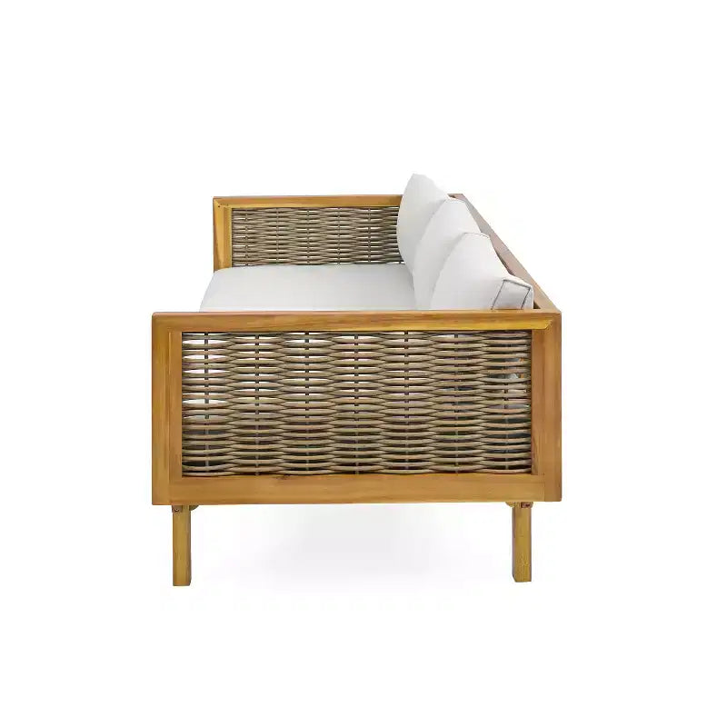 Diván de 3 plazas Pascal de Christopher Knight Home, de madera de acacia rústica tapizada, con mesa de centro