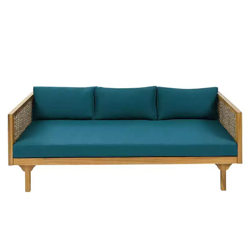 Diván de 3 plazas Pascal de Christopher Knight Home, de madera de acacia rústica tapizada, con mesa de centro