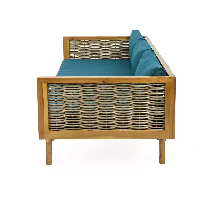Diván de 3 plazas Pascal de Christopher Knight Home, de madera de acacia rústica tapizada, con mesa de centro