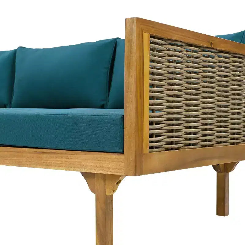 Diván de 3 plazas Pascal de Christopher Knight Home, de madera de acacia rústica tapizada, con mesa de centro