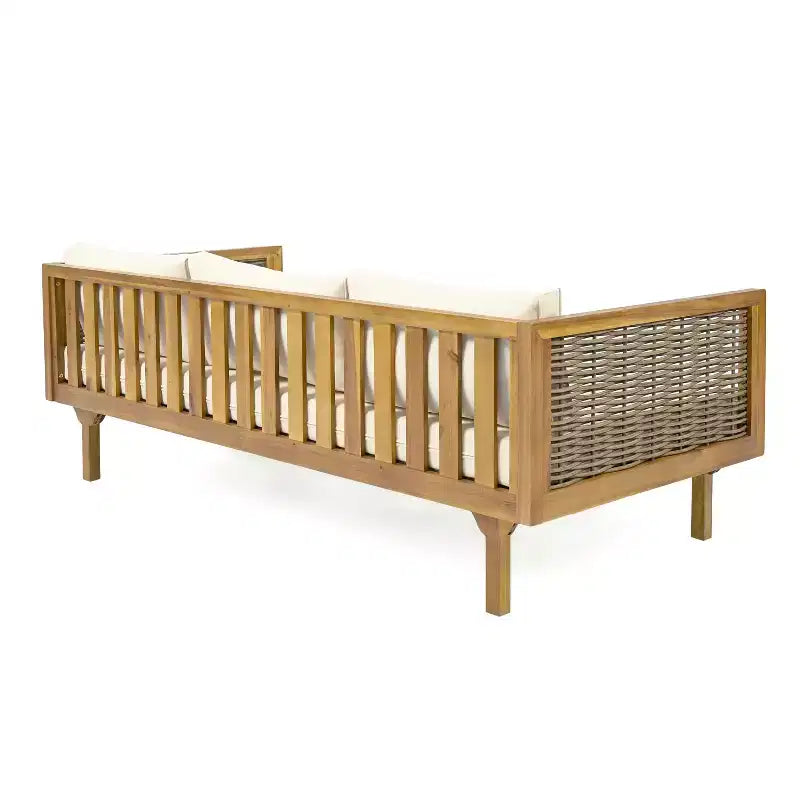 Diván de 3 plazas Pascal de Christopher Knight Home, de madera de acacia rústica tapizada, con mesa de centro