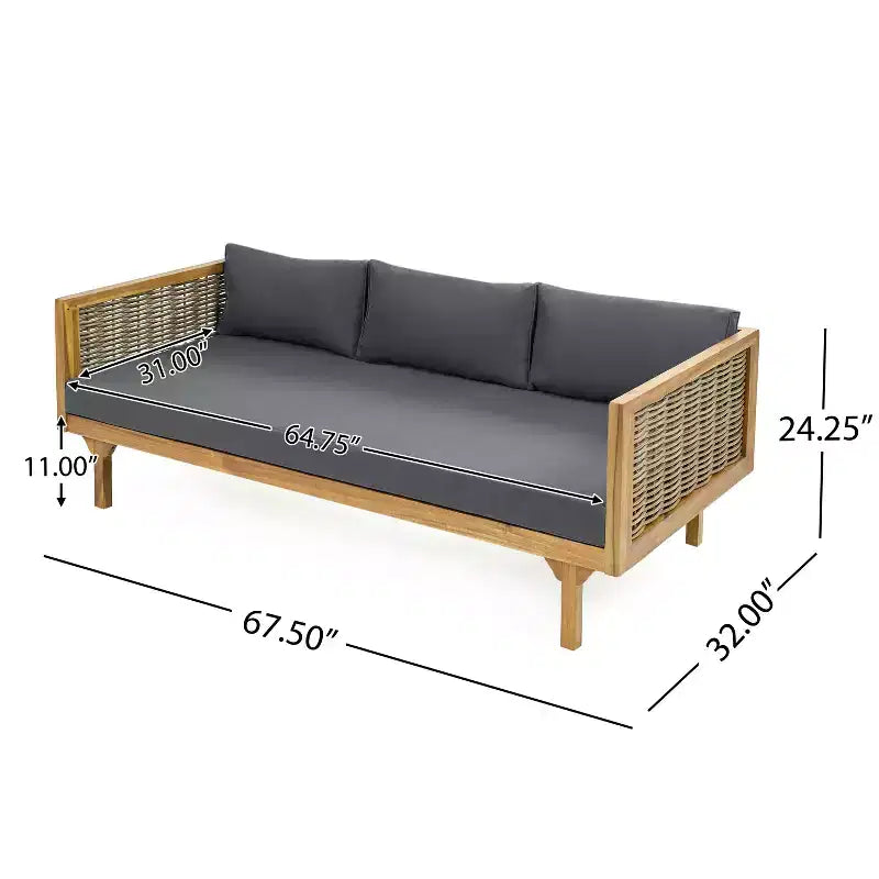 Diván de 3 plazas Pascal de Christopher Knight Home, de madera de acacia rústica tapizada, con mesa de centro