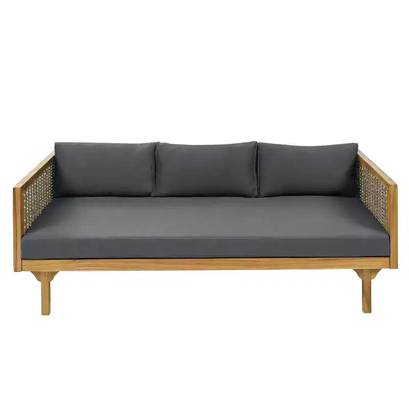Diván de 3 plazas Pascal de Christopher Knight Home, de madera de acacia rústica tapizada, con mesa de centro