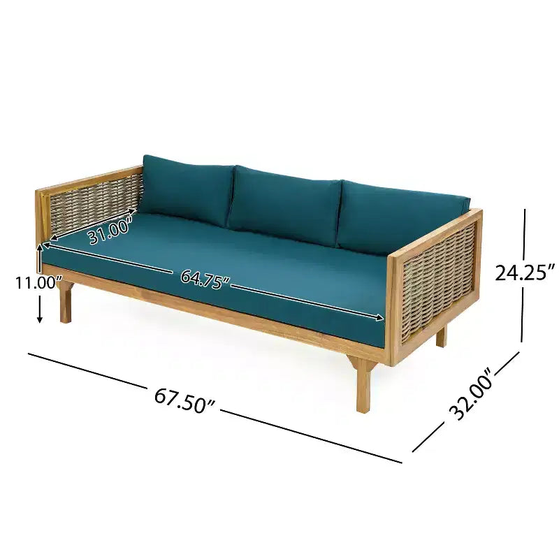 Diván de 3 plazas Pascal de Christopher Knight Home, de madera de acacia rústica tapizada, con mesa de centro