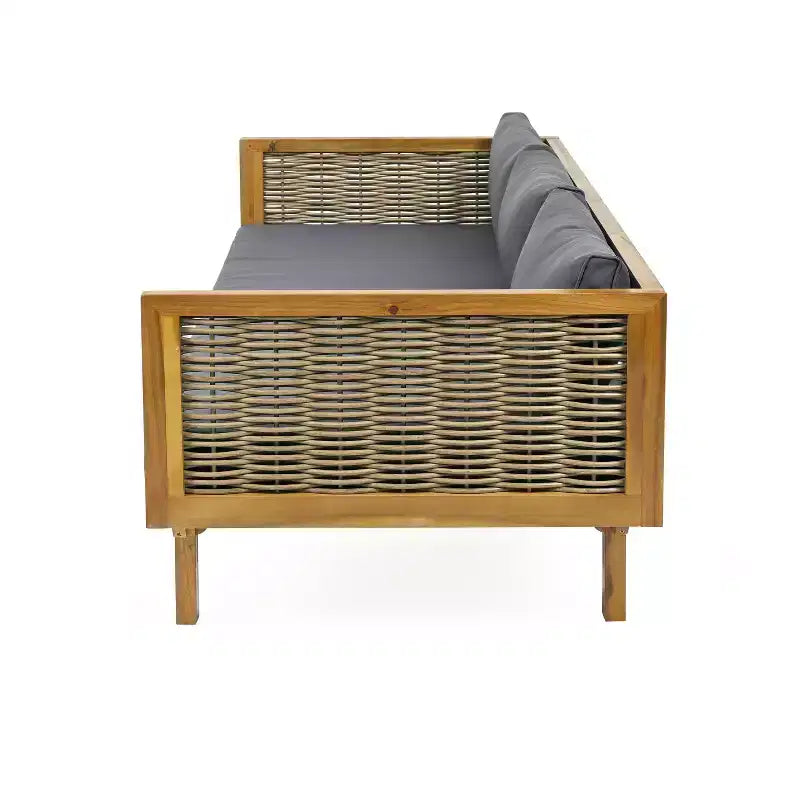 Diván de 3 plazas Pascal de Christopher Knight Home, de madera de acacia rústica tapizada, con mesa de centro