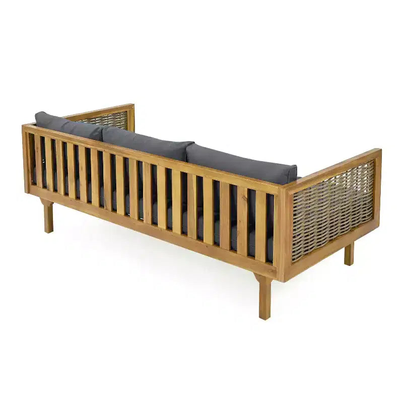 Diván de 3 plazas Pascal de Christopher Knight Home, de madera de acacia rústica tapizada, con mesa de centro
