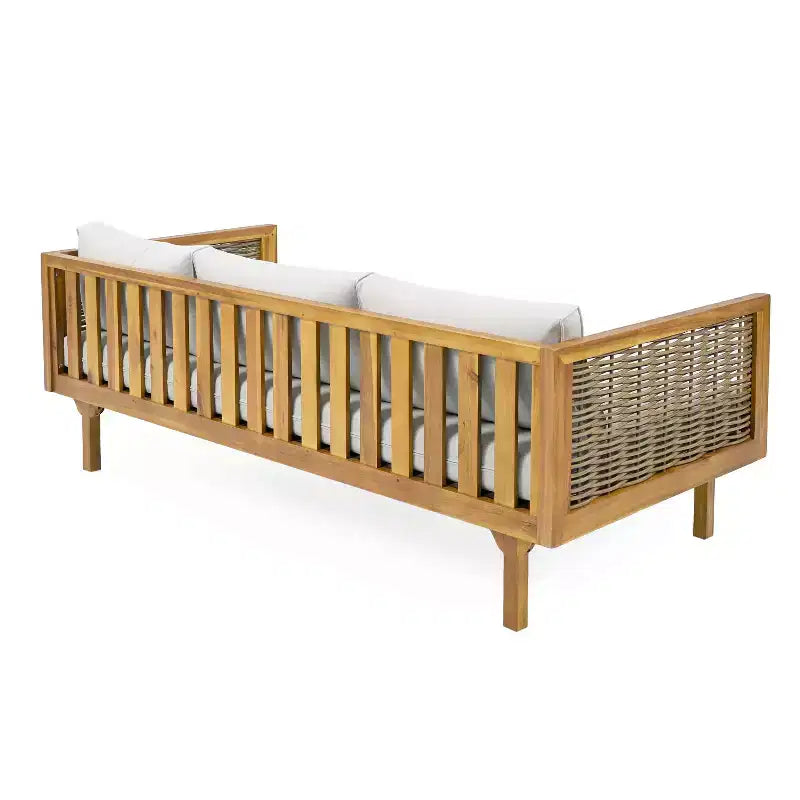 Diván de 3 plazas Pascal de Christopher Knight Home, de madera de acacia rústica tapizada, con mesa de centro
