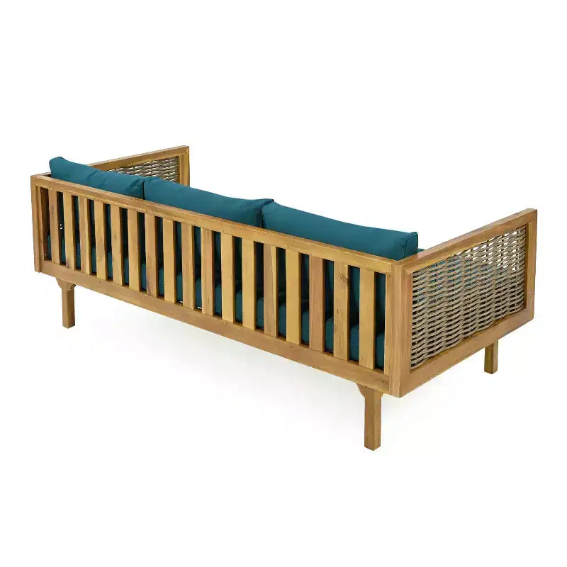 Diván de 3 plazas Pascal de Christopher Knight Home, de madera de acacia rústica tapizada, con mesa de centro