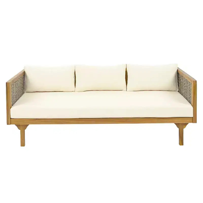 Diván de 3 plazas Pascal de Christopher Knight Home, de madera de acacia rústica tapizada, con mesa de centro