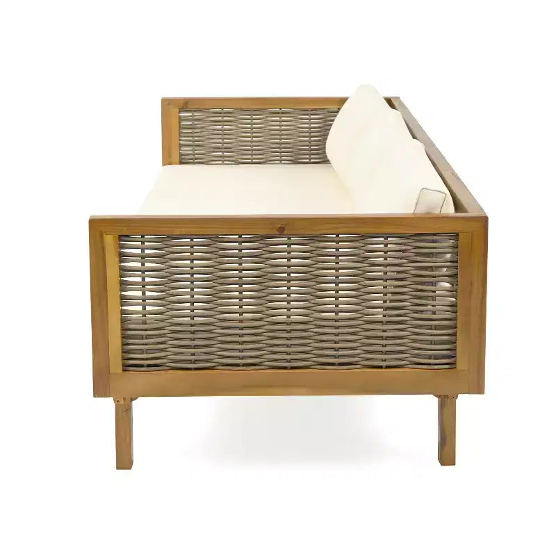 Diván de 3 plazas Pascal de Christopher Knight Home, de madera de acacia rústica tapizada, con mesa de centro